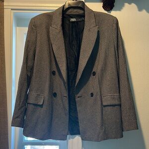 Zara Black and White Houndstooth Blazer